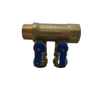 CONECTOR BRONCE DISTRIBUCION 3/4 H-M/NPT 2 SALIDAS 15 MILIMETROS PRESION VALVULA AZUL